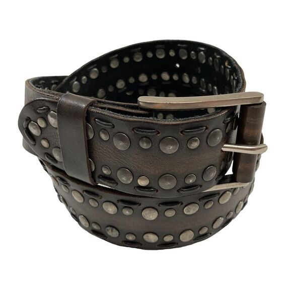 Accessories Bill Adler Design Brown Leather Belt Rivets Mens Size 34